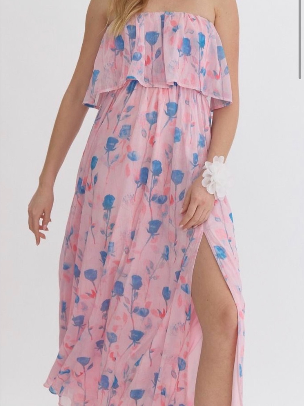 entro Pink Floral Maxi Dress with Blue Print